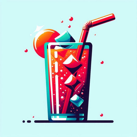 Cocktail with ice cubes and a straw. Vector illustration.のイラスト素材