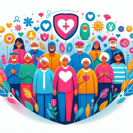Vector illustration of a large group of people in the form of a heartのイラスト素材