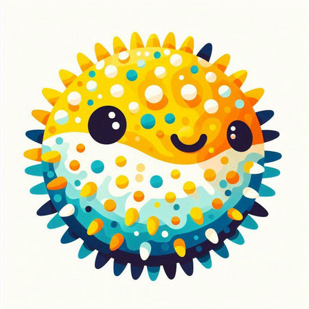 Cute cartoon sea urchin isolated on white background. Vector illustration.のイラスト素材