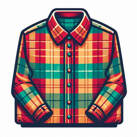 Red checkered shirt isolated on white background. Vector illustration.のイラスト素材