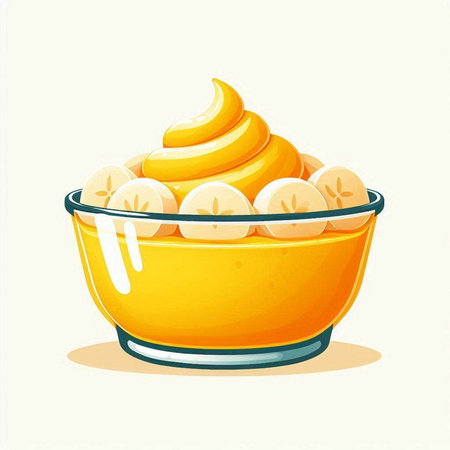 Vector illustration of a bowl full of banana slices. Cartoon style.のイラスト素材