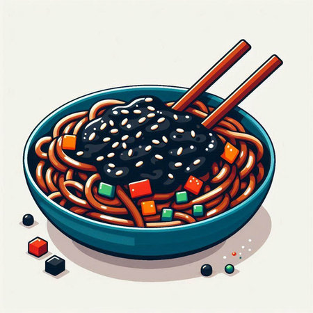 Soba noodles in a bowl with chopsticks. Vector illustration.のイラスト素材