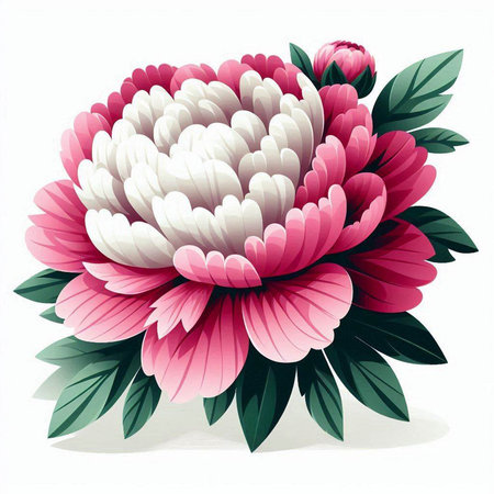 Illustration of pink and white chrysanthemum with leavesのイラスト素材