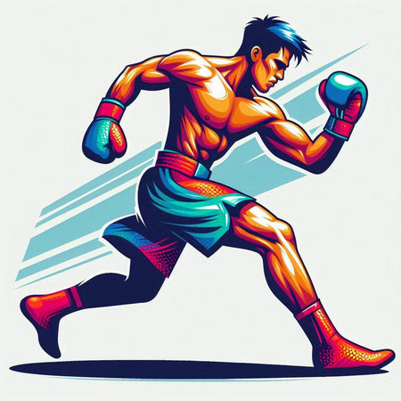 Boxer kickboxer in action. Vector illustration of a boxing man.のイラスト素材