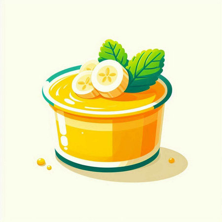 Vector illustration of lemon curd with mint leaves in a glass bowl.のイラスト素材