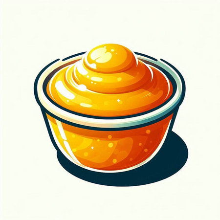 Mustard sauce in a bowl isolated on white background. Vector illustration.のイラスト素材