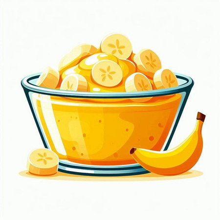 Banana smoothie bowl with fresh ripe bananas. Vector illustration.のイラスト素材