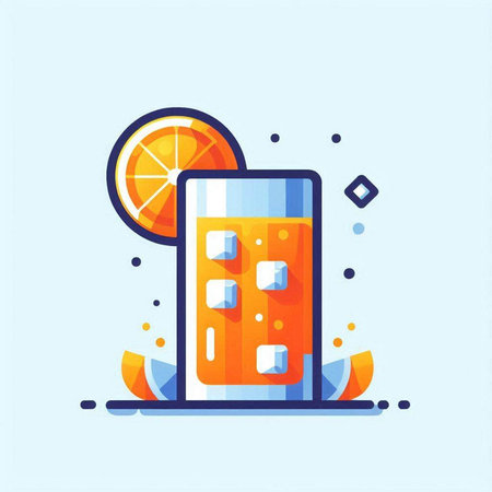 Orange juice in a glass with ice cubes. Flat style vector illustration.のイラスト素材