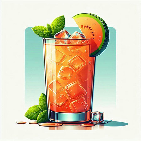 Refreshing summer drink with ice cubes and mint. Vector illustration.のイラスト素材