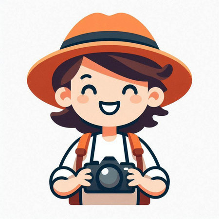 Cute Cartoon Vector Illustration of a Kid Boy with a Cameraのイラスト素材