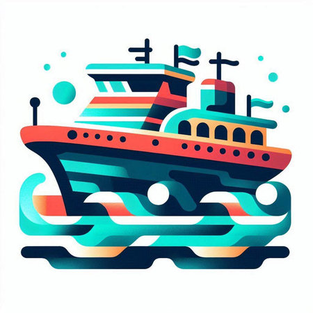 Vector illustration of a ship in the sea. Colorful vector illustration.のイラスト素材