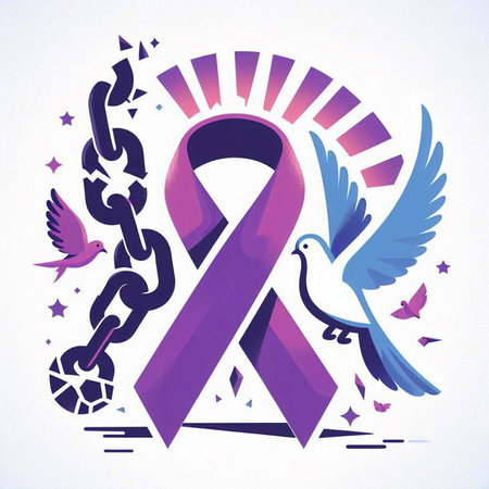 Breast cancer awareness ribbon and dove. Vector illustration in retro style.のイラスト素材