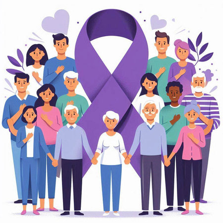 World Cancer Day concept. Group of people with awareness ribbon. Vector illustrationのイラスト素材
