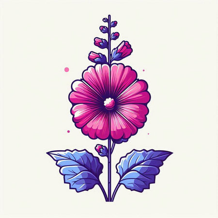 vector illustration of a beautiful pink hollyhock flower on a white backgroundのイラスト素材