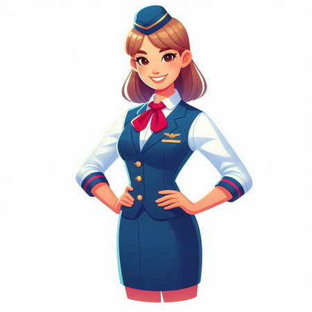 Beautiful stewardess isolated on white background. Vector illustration.のイラスト素材