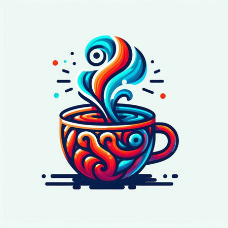 Coffee cup with abstract colorful pattern. Hand drawn vector illustration.のイラスト素材