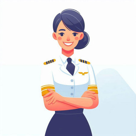 Stewardess in uniform standing with arms crossed. Vector illustration.のイラスト素材