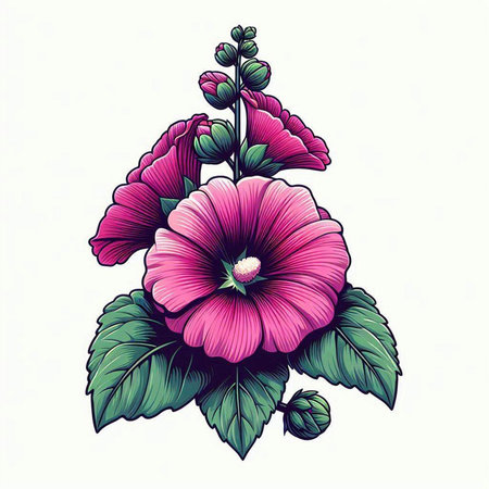 Hollyhock flower vector illustration. Hand drawn hollyhock flower.のイラスト素材
