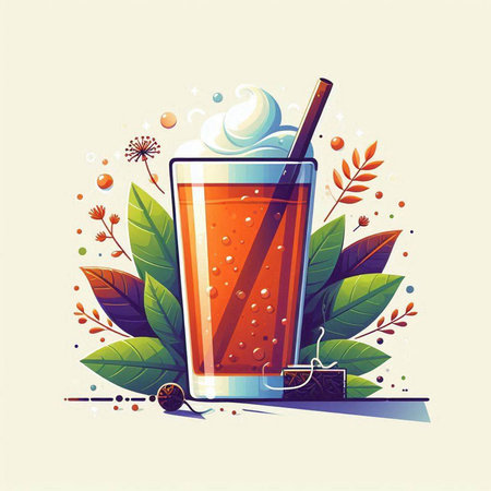 Cocktail with ice cream and mint leaves. Vector illustration.のイラスト素材