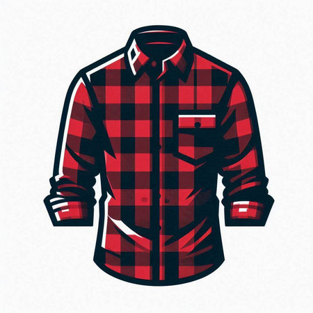 Red checkered shirt isolated on white background. Vector illustration.のイラスト素材