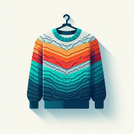 Winter sweater on hanger. Vector illustration with long shadow effect.のイラスト素材