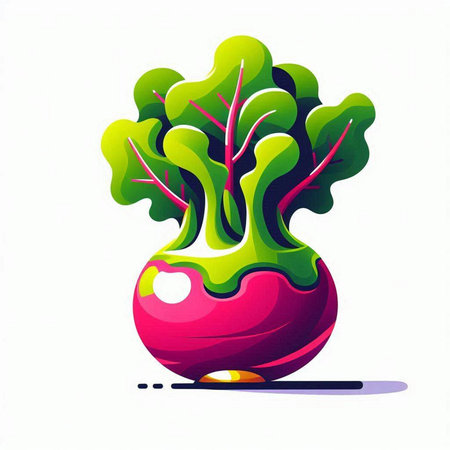 Vegetable icon. Vector illustration of a red beet with green leaves.のイラスト素材