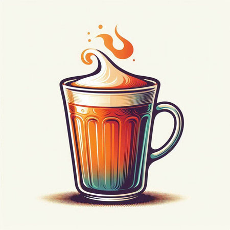 Coffee cup with whipped cream in retro style. Vector illustration.のイラスト素材