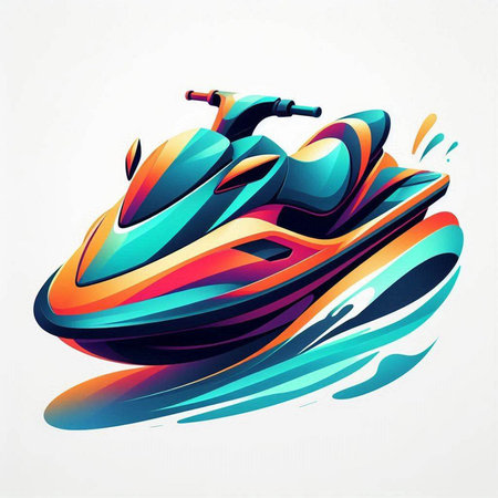 Colorful motor scooter on the background of the wave. Vector illustrationのイラスト素材