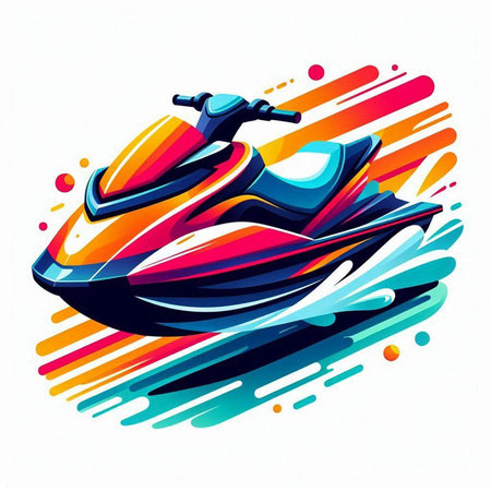 Jet ski vector illustration. Colorful water scooter on colorful background.のイラスト素材