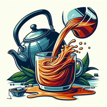 Vector illustration of a cup of coffee with a teapot.のイラスト素材