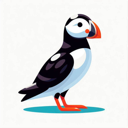 Puffin isolated on white background. Vector illustration in flat style.のイラスト素材