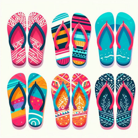 Flip flops set. Vector illustration of colorful flip flops.のイラスト素材
