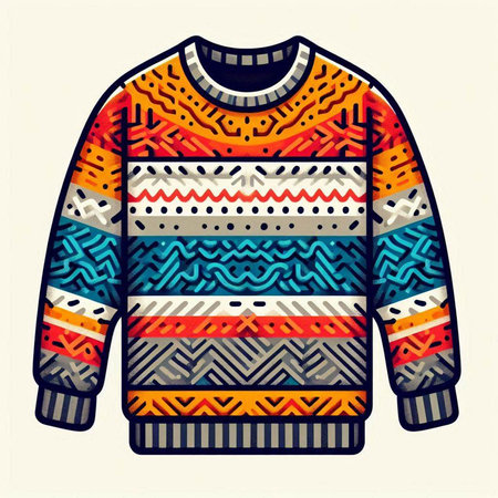 Knitted sweater with a pattern of geometric elements. Vector illustration.のイラスト素材
