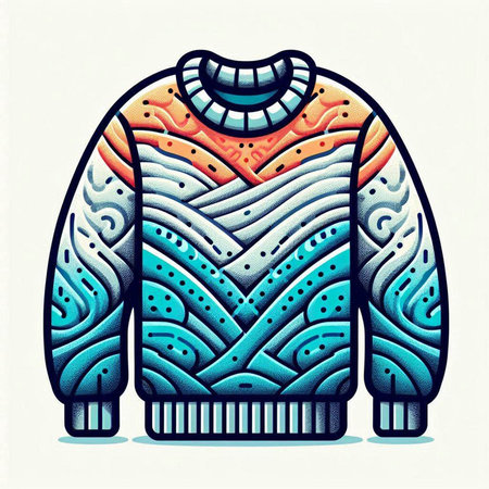 Woolen sweater with ornamental pattern. Hand drawn illustration.のイラスト素材