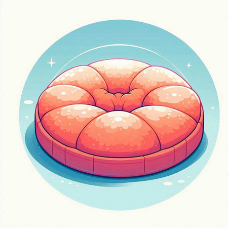 Illustration of a red sofa in a blue circle on a white backgroundのイラスト素材