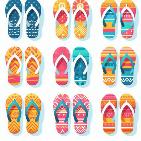 Flip flops icon set. Vector illustration in flat style.のイラスト素材