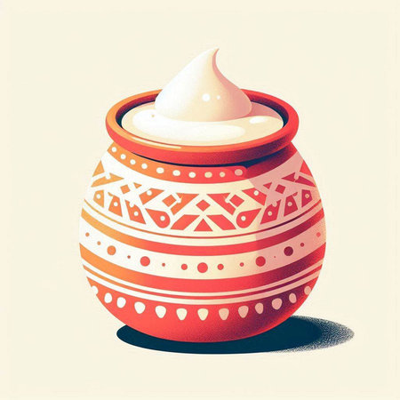 Illustration of a clay pot with sour cream. Vector illustration.のイラスト素材