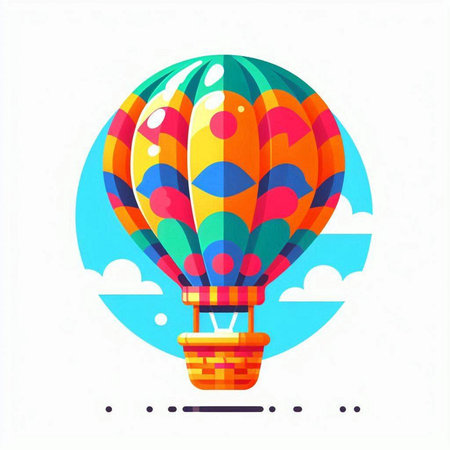 Colorful hot air balloon flying in the sky. Vector illustration.のイラスト素材