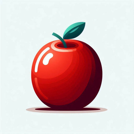 Red apple with green leaf on blue background. Vector illustration in flat style.のイラスト素材