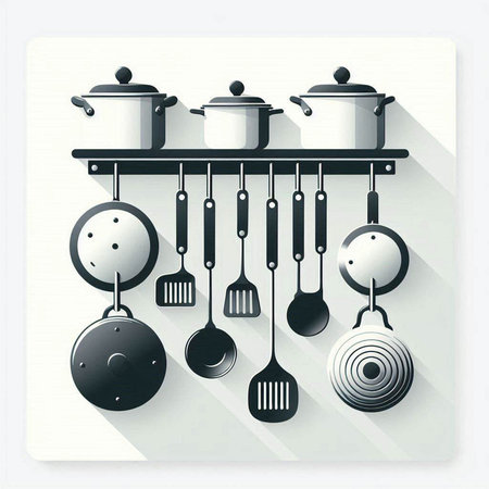 kitchen tools and utensils icons, flat design, long shadowのイラスト素材