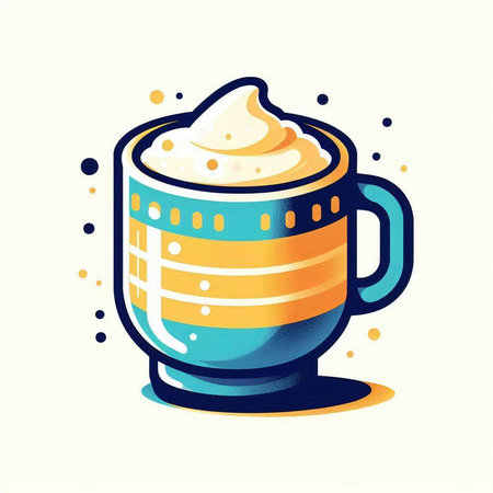 Coffee cup with whipped cream. Hand drawn vector illustration.のイラスト素材