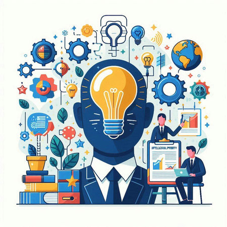 Businessman with lightbulb head. Vector illustration in flat styleのイラスト素材