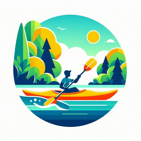 Kayaking, kayaking, canoeing. Flat vector illustration.のイラスト素材