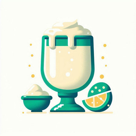 Milkshake with lime and whipped cream in a glass. Vector illustration.のイラスト素材