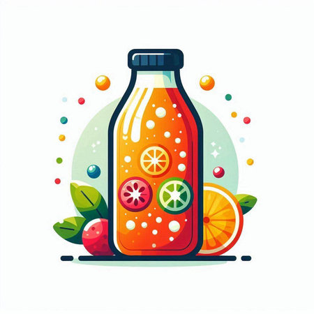 Orange juice in a glass bottle. Vector flat illustration on white background.のイラスト素材
