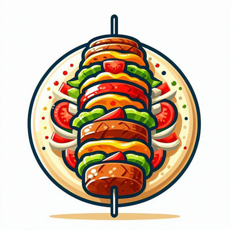 Pork kebab on a skewer. Vector illustration.のイラスト素材