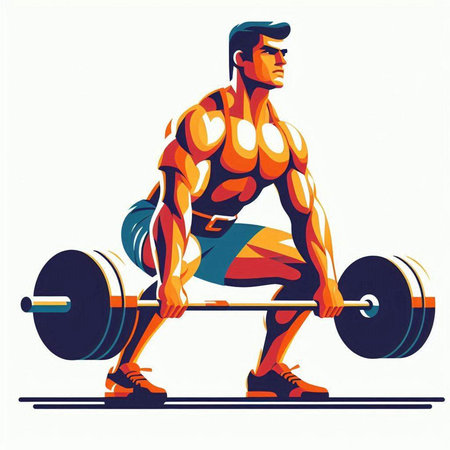 Vector illustration of a strong man lifting a barbell. Bodybuilding concept.のイラスト素材