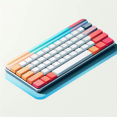 Colorful computer keyboard on a white background, 3d illustration.のイラスト素材