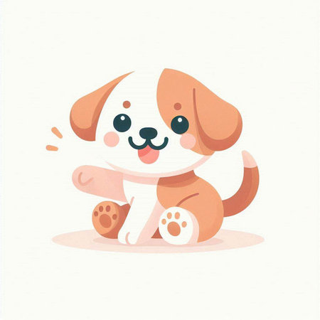 Cute cartoon dog sitting on the ground. Vector illustration isolated on white background.のイラスト素材