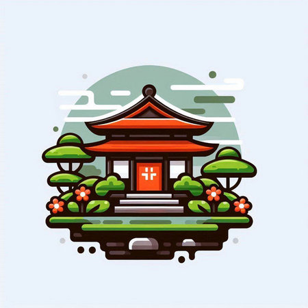 Japanese temple in flat style. Vector illustration of Japanese temple in flat style.のイラスト素材